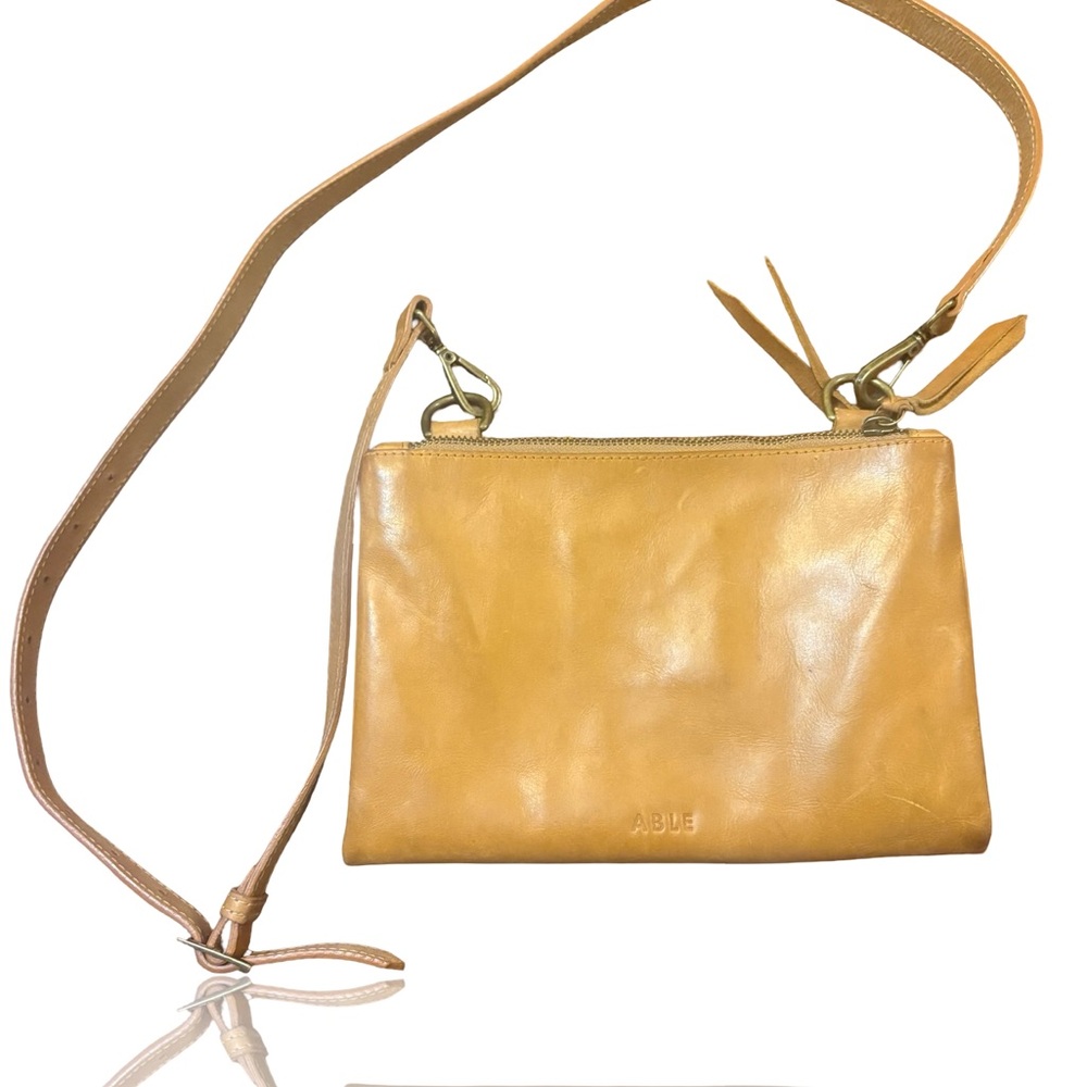 Able Light Brown Cognac Leather Crossbody Bag